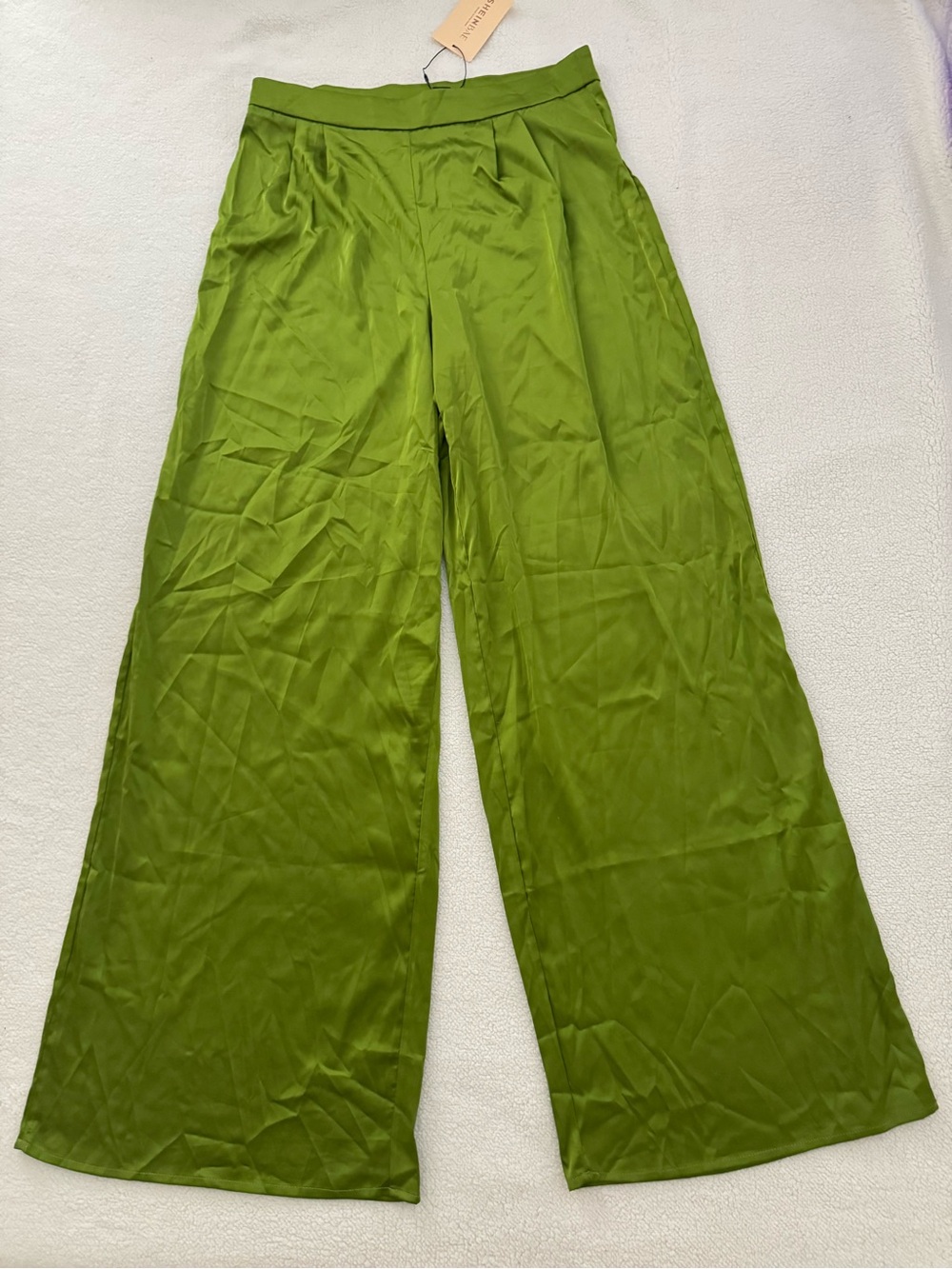 SHEIN Olive Green Wide Leg Satin Pants